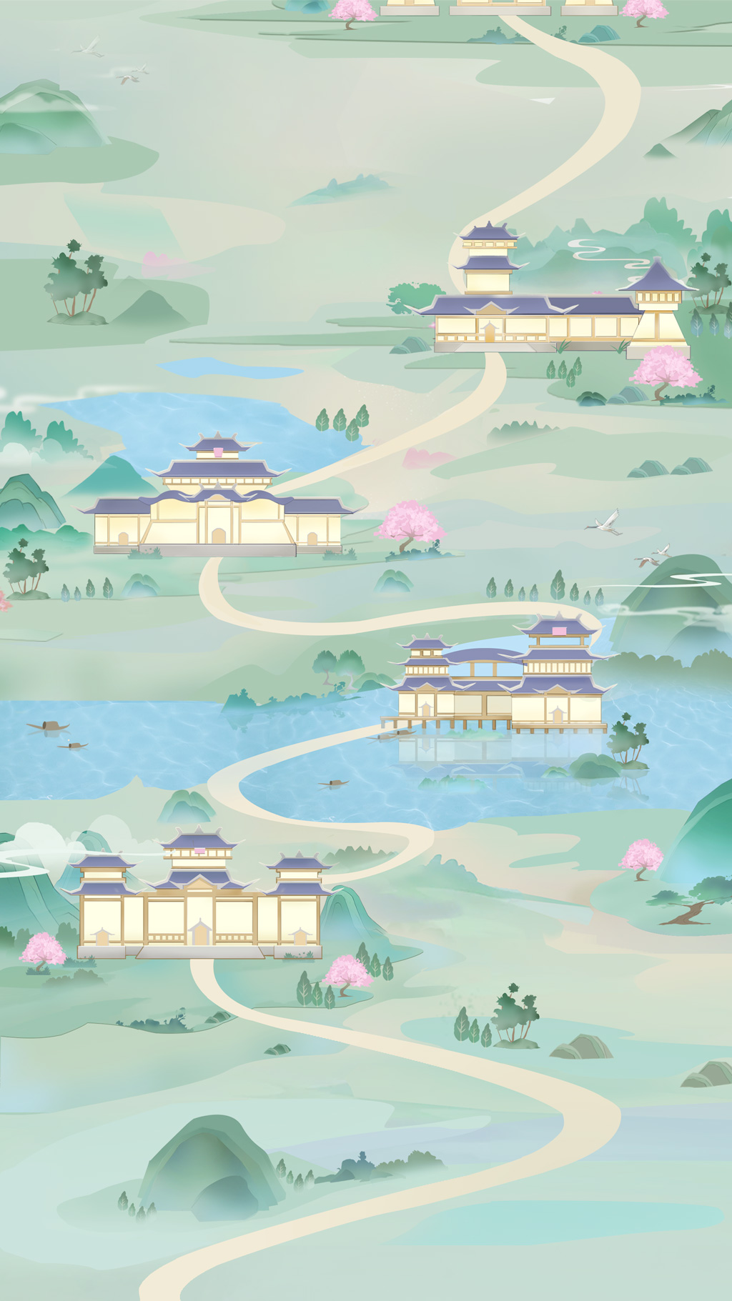 青绿山水环绕的宫廷地图